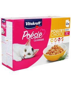 Home Poésie Classique kuře krůta kachna v želé 12 x 85 g + dárek Vitakraft cat