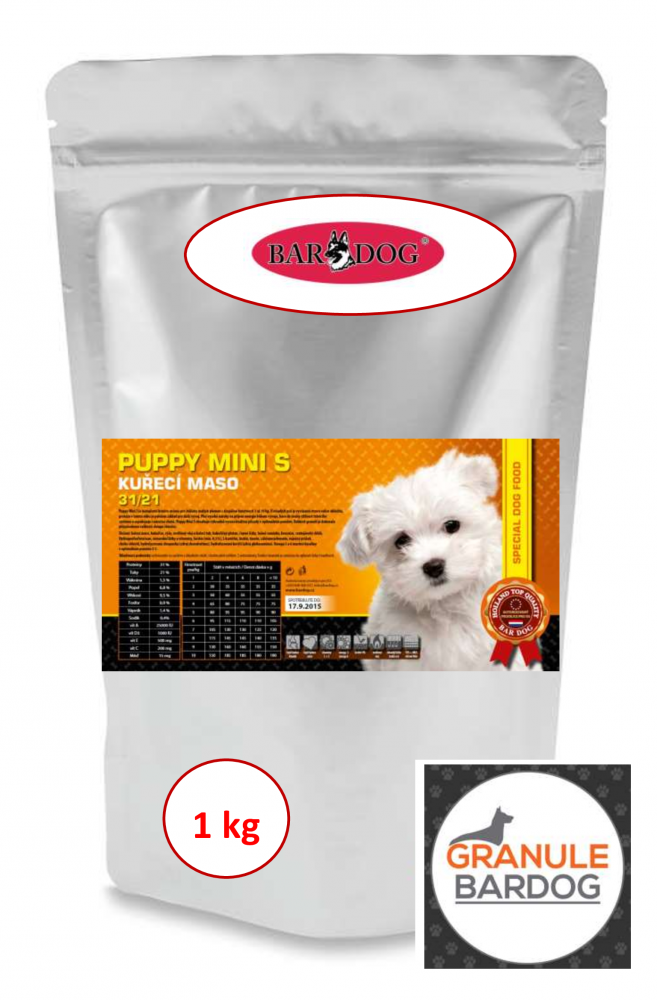 Granule Bardog Super premiové granule Puppy Mini S 31/21 - 1 kg Granule Bardog Super premiové granule Puppy Mini S 31/21 - 1 kg
