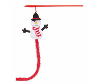 Vánoční hračka pro kočky sněhulák na udici 31 cm