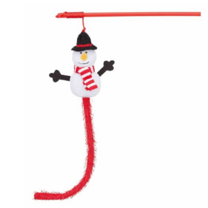 Vánoční hračka pro kočky sněhulák na udici 31 cm