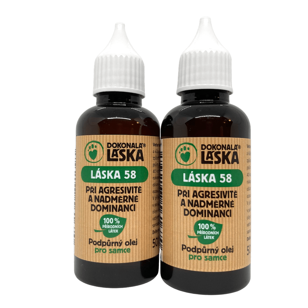 Dokonalá Láska LÁSKA 58 Při agresivitě a nadměrné dominanci pro samce - podpůrný olej 100 ml Dokonalá Láska LÁSKA 58 Při agresivitě a nadměrné dominanci pro samce - podpůrný olej 100 ml