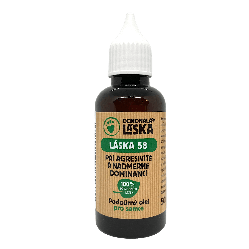 Dokonalá Láska LÁSKA 58 Při agresivitě a nadměrné dominanci pro samce - podpůrný olej 50 ml Dokonalá Láska LÁSKA 58 Při agresivitě a nadměrné dominanci pro samce - podpůrný olej 50 ml