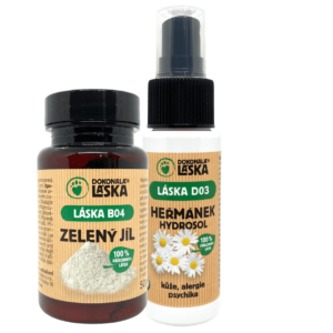 Dokonalá Láska Srst a kůže - zvýhodněný set - Zelený jíl 50 g + Heřmánek hydrosol - 50 ml