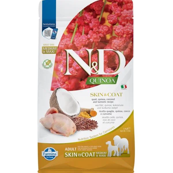 N&D QUINOA Dog GF Skin & Coat, Quail & Coconut Adult Medium & Maxi 2,5 kg N&D QUINOA Dog GF Skin & Coat, Quail & Coconut Adult Medium & Maxi 2,5 kg