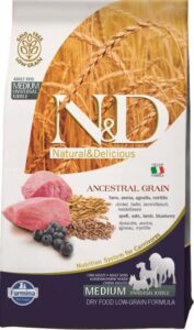 N&D ANCESTRAL GRAIN Dog LG Lamb, Spelt, Oats & Blueberry Adult Medium & Maxi 2,5 kg