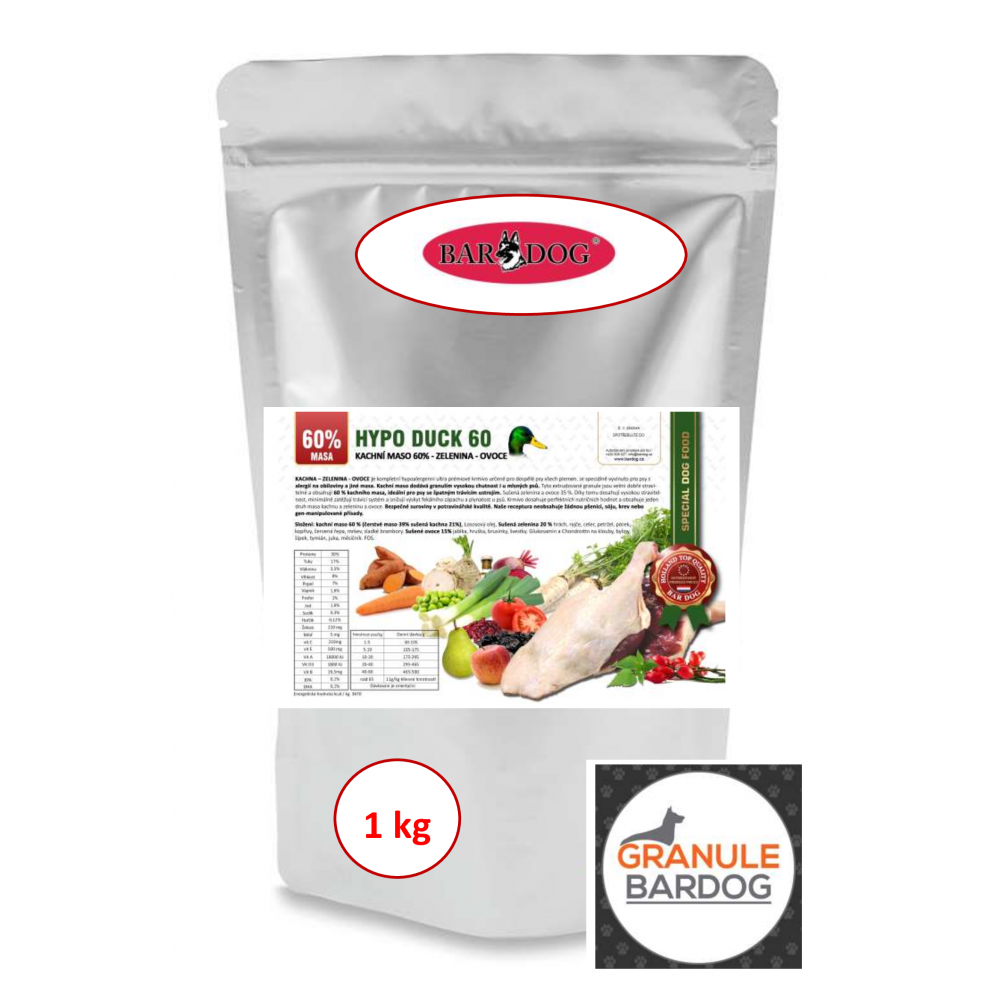 Granule Bardog Hypoalergenní granule Hypo Duck 60 - 30/17 - 1 kg Granule Bardog Hypoalergenní granule Hypo Duck 60 - 30/17 - 1 kg