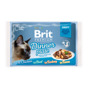 Brit Premium Cat Delicate Fillets in Gravy Dinner Plate (4×85 g) 340 g
