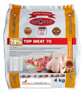 Bardog Top Meat 70 – lisované granule pro psy, 4 kg, 70 % masa