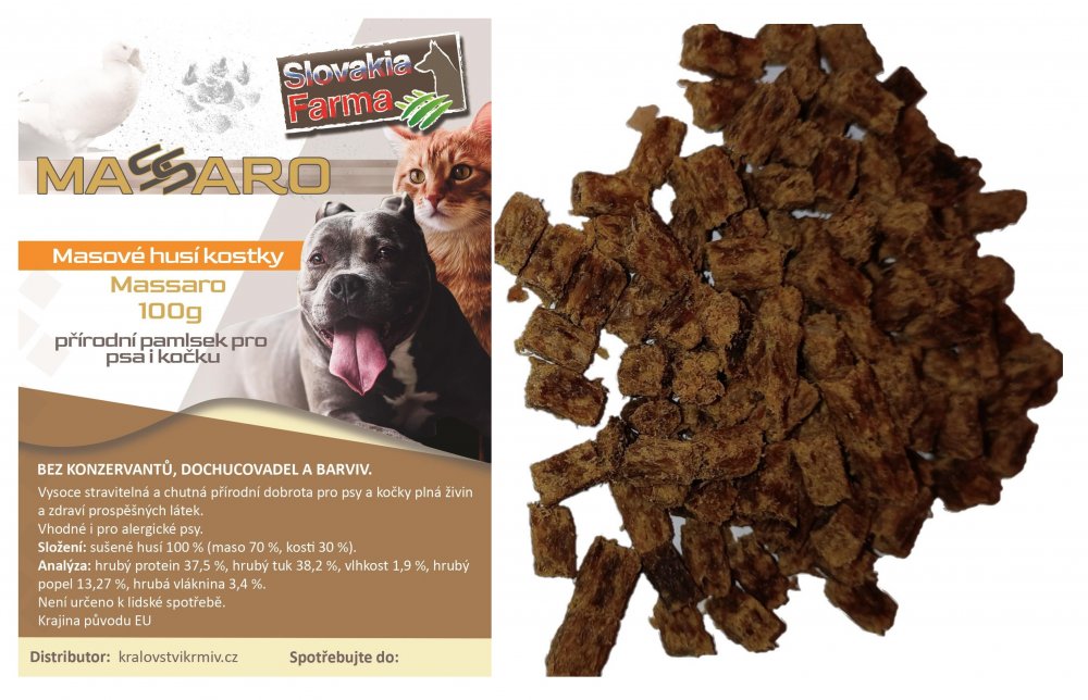 Masové husí kostky SlovakiaFarma Massaro 100g Masové husí kostky SlovakiaFarma Massaro 100g