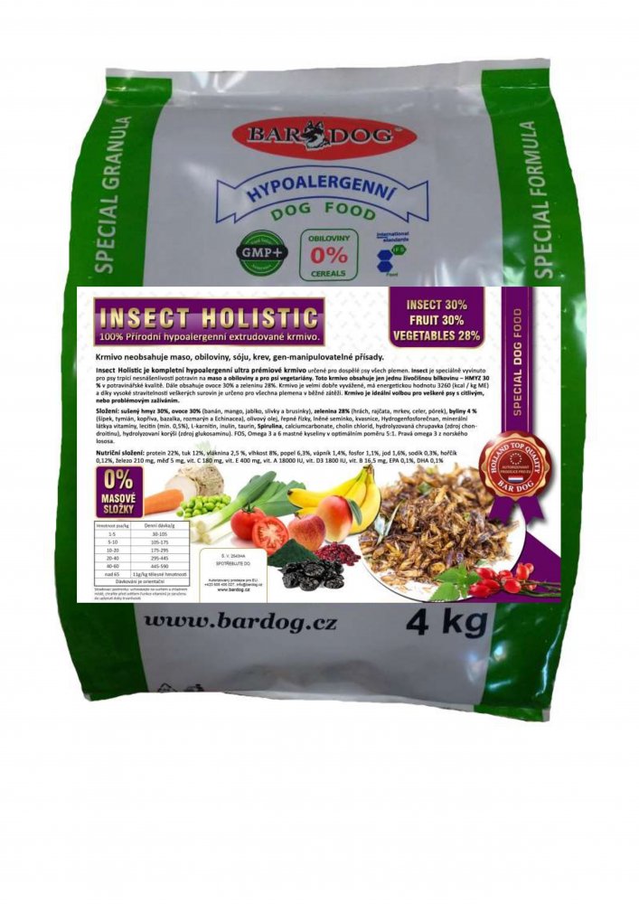 Granule Bardog Hypoalergenní grain free granule Insect Holistic - 4 kg Granule Bardog Hypoalergenní grain free granule Insect Holistic - 4 kg