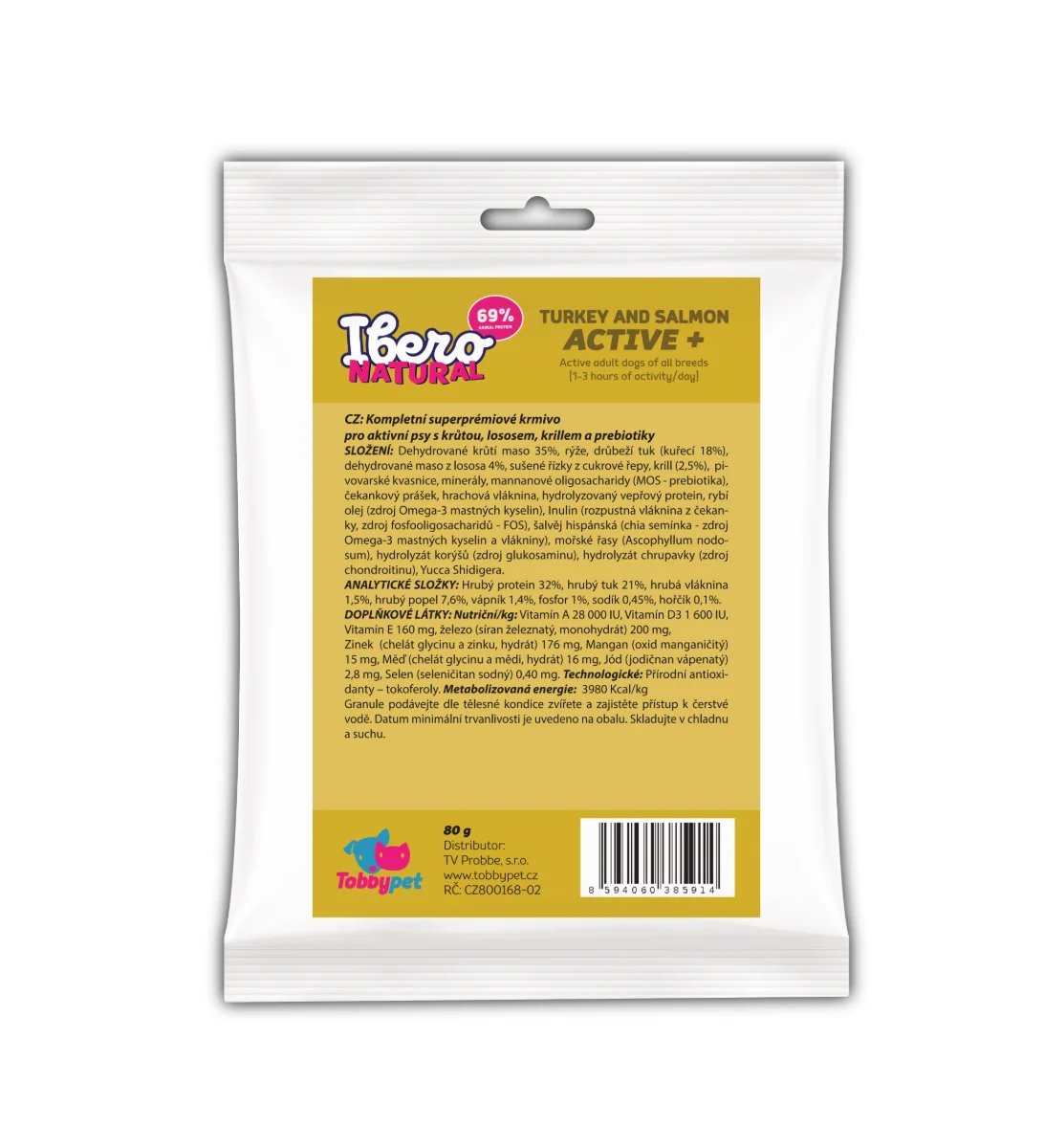 Vzorek - Ibero Natural Dog Active + - 80g Vzorek - Ibero Natural Dog Active + - 80g