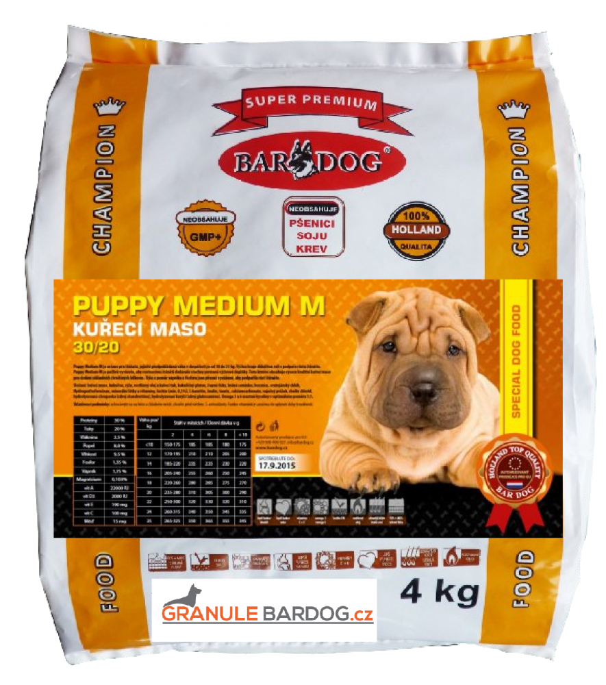 Superprémiové granule Bardog Puppy Medium M 30/20 pro střední štěňata, 4 kg Superprémiové granule Bardog Puppy Medium M 30/20 pro střední štěňata, 4 kg