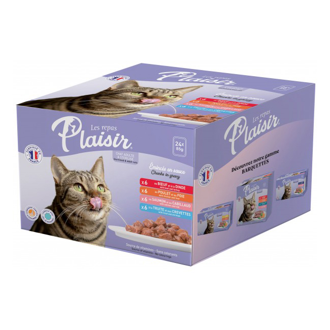 Plaisir cat Kapsa Multipack XXL pro dospělé i kastrované kočky mix chutí 24x85g Plaisir cat Kapsa Multipack XXL pro dospělé i kastrované kočky mix chutí 24x85g
